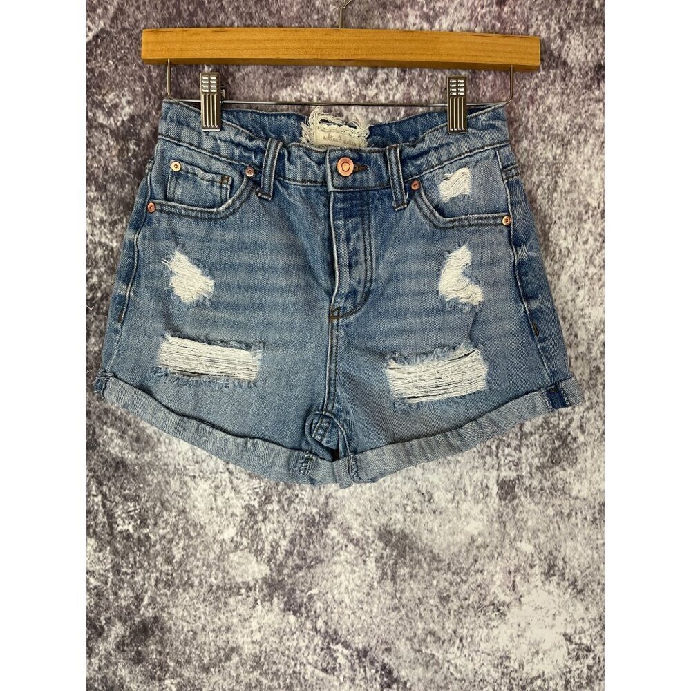 Altar'd State Blue Deconstructed Cuffed Short‎ Shorts High Rise Button Fly 25/1